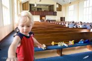 Trey hangs out in the sanctuary during rehearsal