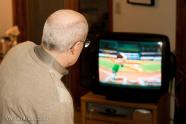 Daddy plays Wii Baseball